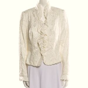 Vintage Carmen Marc Valvo Evening Jacket White Lace, Beaded & Sequin 12